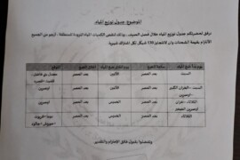 جدول توزيع المياه في بلدة قصرة